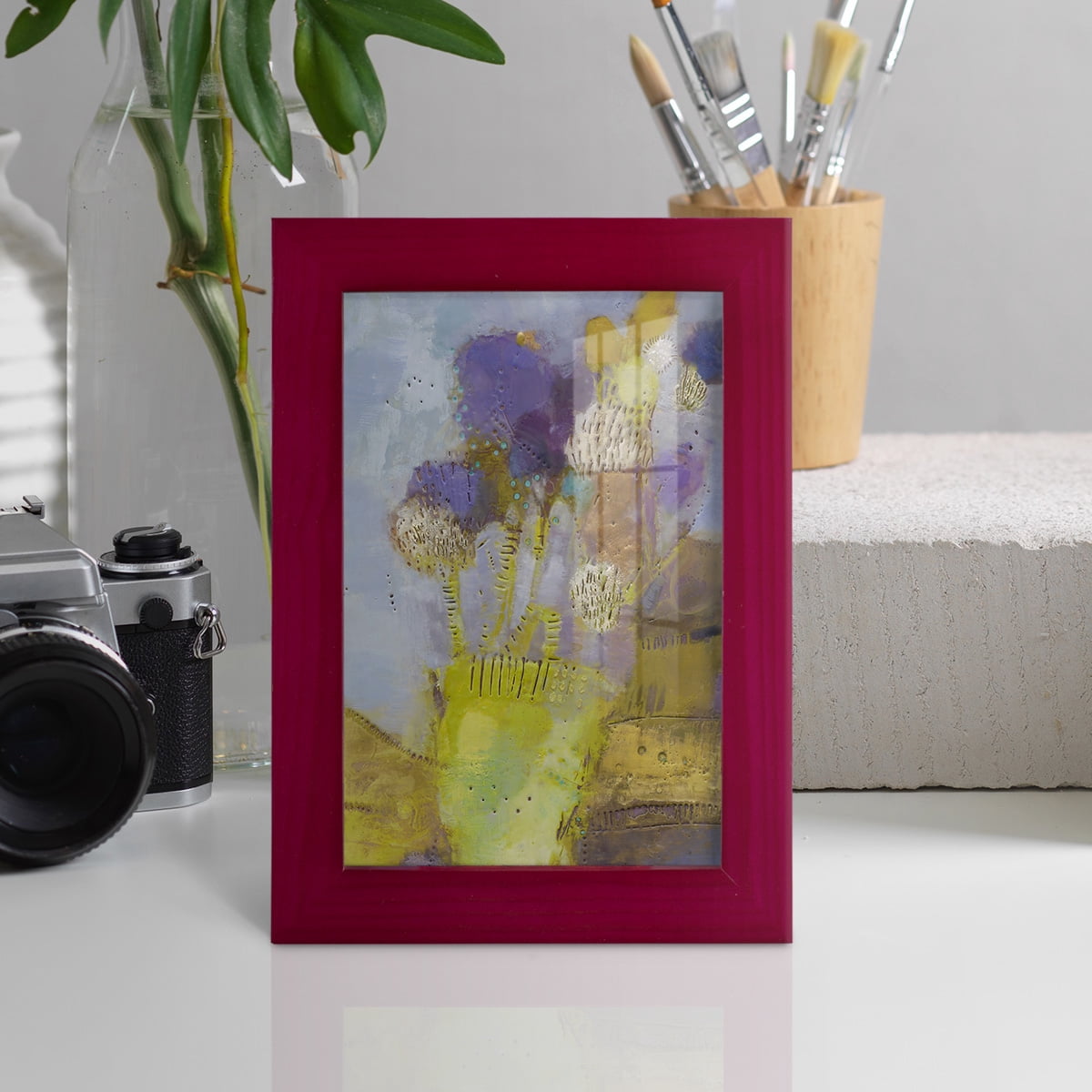 Blumen II -Framed Print w/glass-Cherry Red