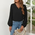 thumbnail image 4 of Chiffon Shirt for Women Swiss Dot Long Sleeve Tunic Tops Solid Color V-Neck T-Shirt Relax Fit Work Blouse Casual Tops, 4 of 4