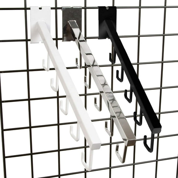 5 J Hook Gridwall Waterfall - 18" L Square Tube Faceout Hook for Grid Panels - Chrome - 5 Pack