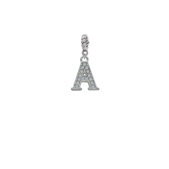 Silvertone Crystal Initial - A - Rope Charm Bead