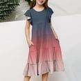 thumbnail image 4 of shoper Toddler Dresses for Girls Ruffled Sleeve Crew Neck Gradient Color Swing Elegant Casual Dresses Girls Holiday Party Dress Navy 140, 4 of 6