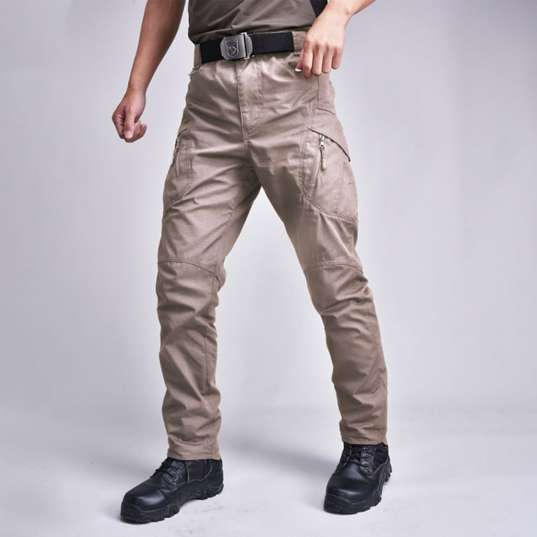 TQWQT Men's Flex Ripstop Tactical Pants Casual Cotton Outdoor Pants,  Lightweight Stretch Cargo/straight Work Pants,Khaki S