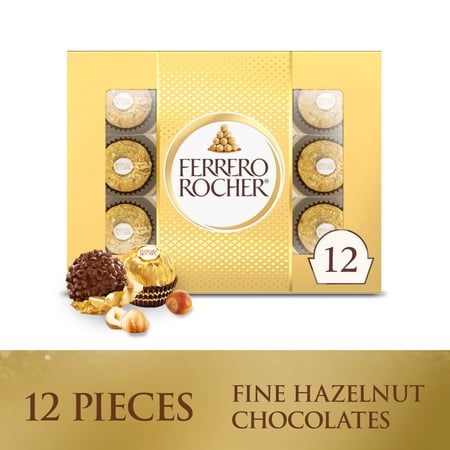Ferrero Rocher Gourmet Hazelnut Milk Chocolate Gift Box, 12 Individually Wrapped Chocolates, 5.3 oz