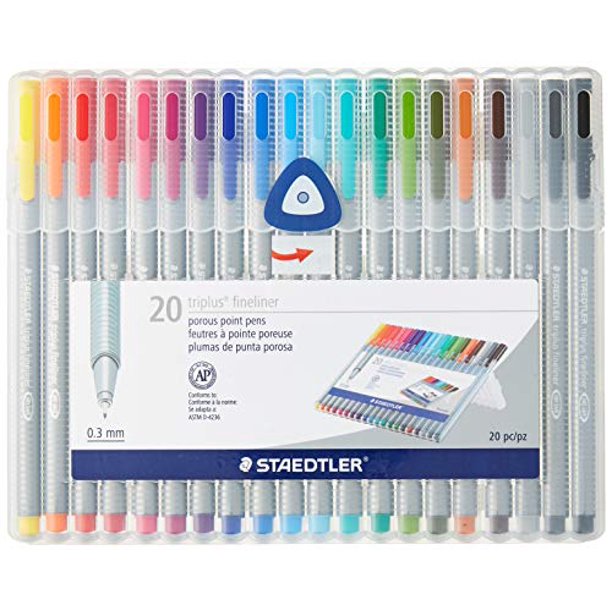 Staedtler STD334SB20A6 Triplus Fineliner Pens, .3mm, Metal Clad Tip