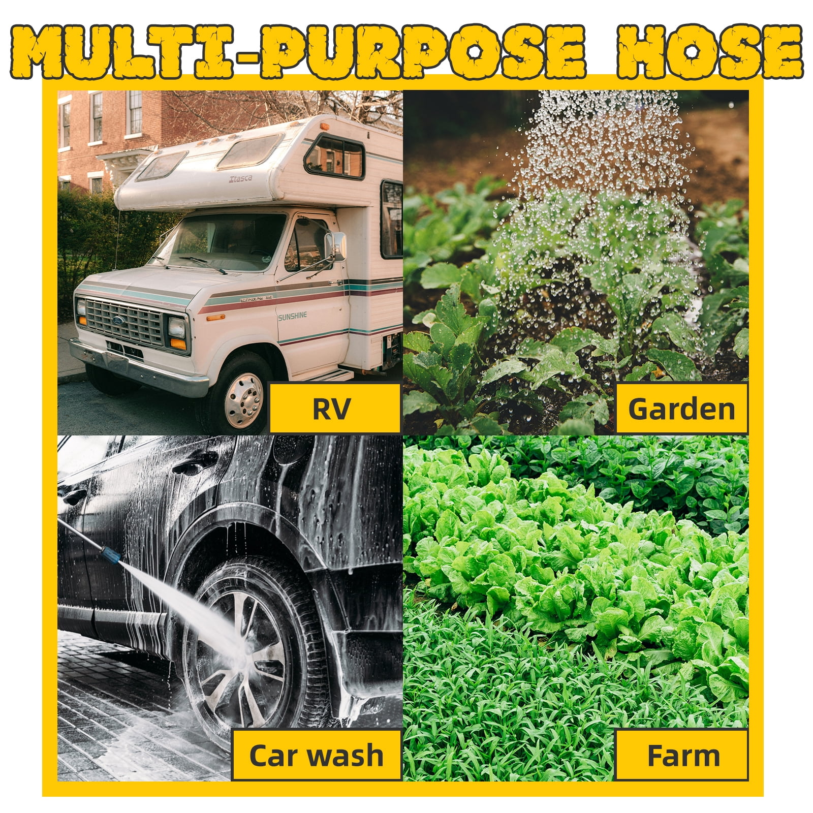 5/8”Inner RV Water Hose 15FT Drinking Fresh Potable Water Safe Hose for Camper/Garden/Boat/Farm/Home, No Kinking, Flexible, Wear-resistant, 150PSI Work Pressure, Yellow