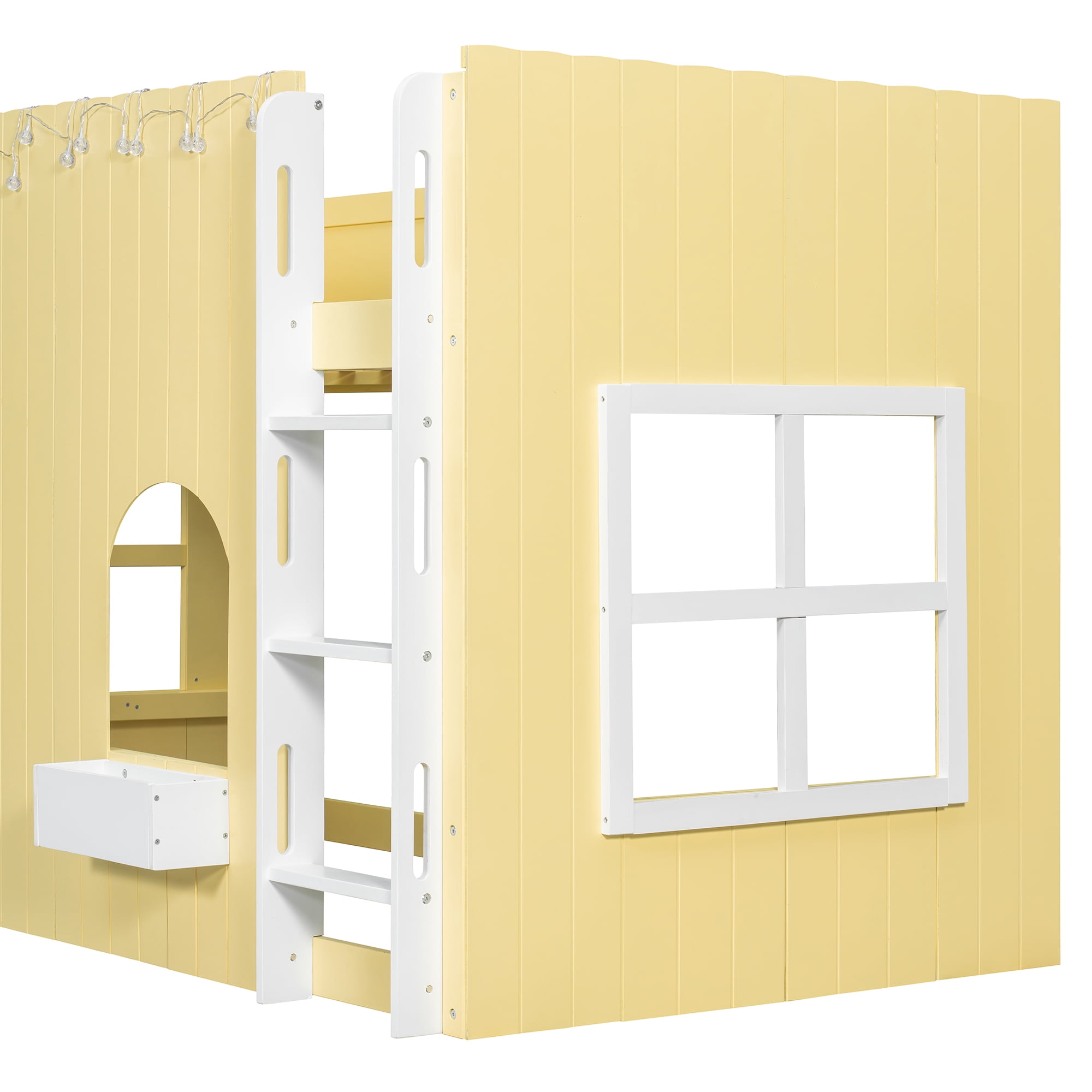 Mintazer Twin House Loft Bed with LED Lights, Kids Playhouse Bed with Ladder, Yellow