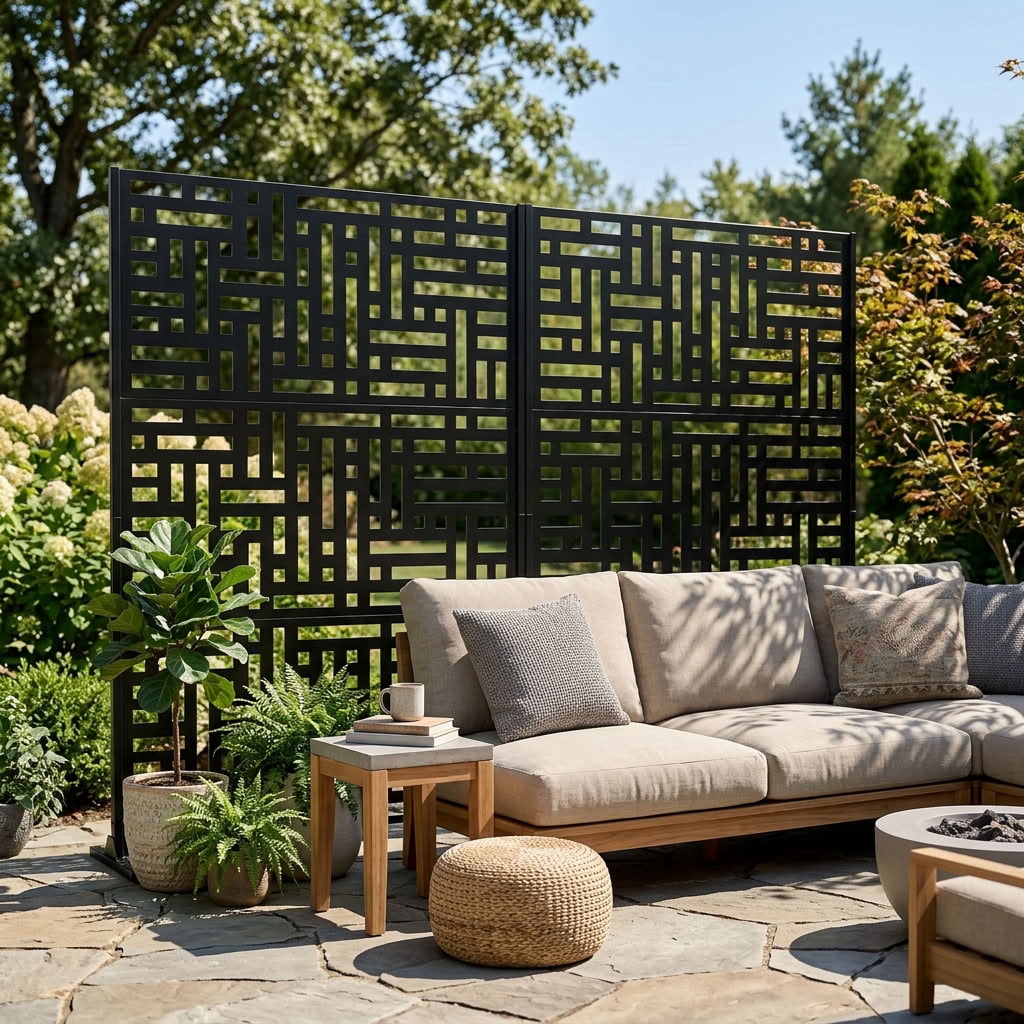 MAYEERTY 72"×47" Metal Outdoor Privacy Screen, Decorative Privacy Fence, Windproof Privacy Panel for Patio, Balcony, Garden, Black