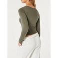 thumbnail image 3 of Arvbitana Women Solid Color Shirt Long Sleeve Square Neck T-shirt Casual Slim Fit Fall Basic Tops for Streetwear, 3 of 5