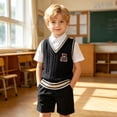 thumbnail image 2 of AJGRHE Boys Sweater Vest Kids Uniform Vest V-Neck Sleeveless Knit Pullover for Boy Girls Toddler Blue4 5-6 Years, 2 of 6