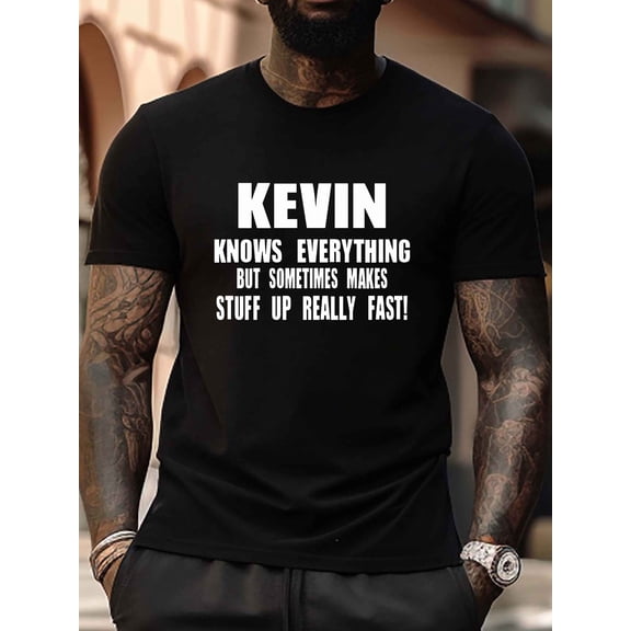 Big & Tall Men'S Summer T-Shirt - 'KEVIN' Graphic Print | Casual Long Sleeve Tee, Breathable, Machine Washable, Plus Size, Daily Life
