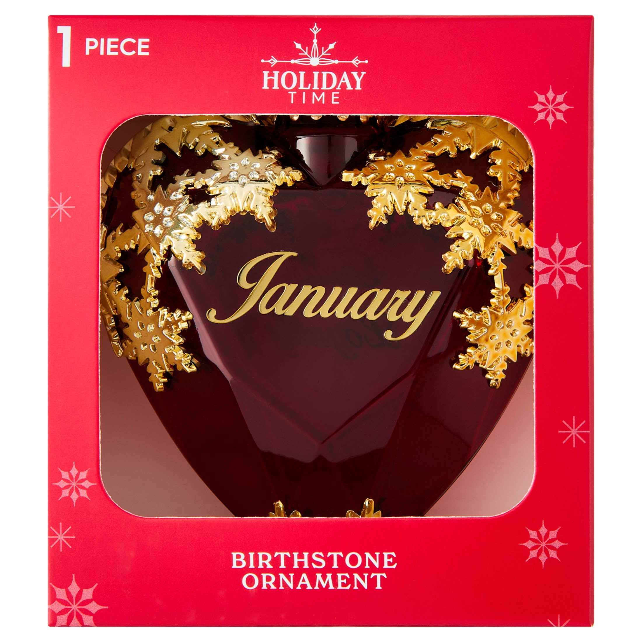 Gold and Dark Red January Birthstone Christmas Ornament, 4.3", by Holiday Time