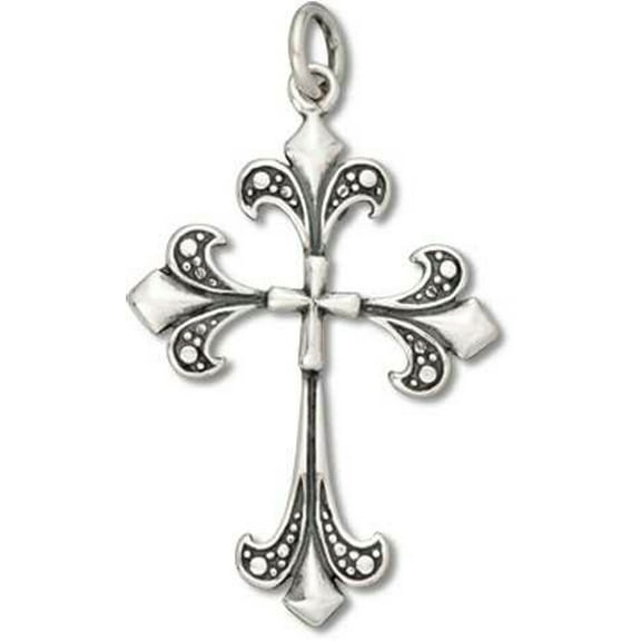 Sterling Silver 16" .8mm Box Chain Fleur De Lis Christian Cross Pendant Necklace