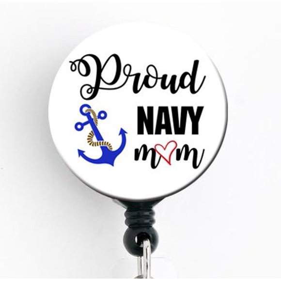 Proud Navy Mom - Retractable Badge Reel with Swivel Clip and Extra-Long 34 inch Cord - Badge Holder/Military/Mom Badge/Nurse Badge