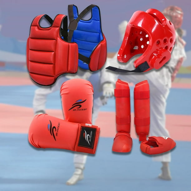 Equipo de Karate Sparring Shamjiam con Casco de Boxeo y Chaleco Protector Rojo