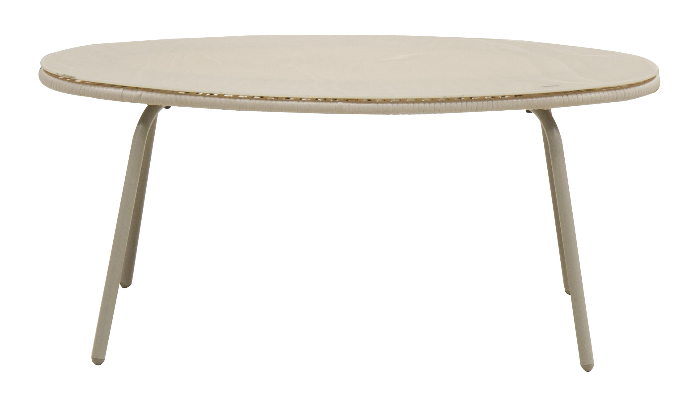 Outdoor Dining Table, Round Rattan Glass Top Table for Garden Patio Backyard, Off White