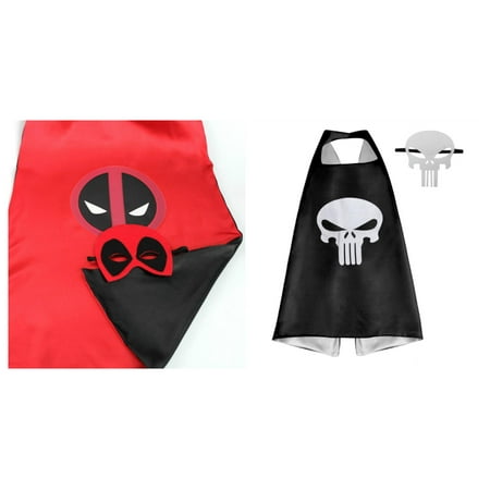 Deadpool & Punisher Costumes - 2 Capes, 2 Masks with Gift Box by Superheroes