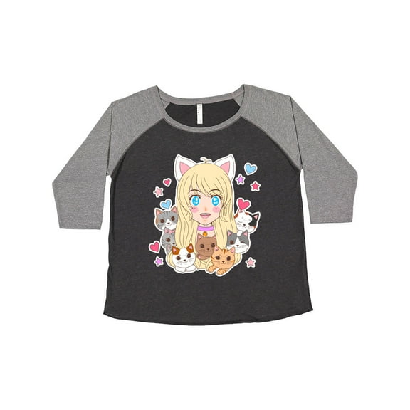 Inktastic Neko Anime Girl with Kittens Women's Plus Size T-Shirt