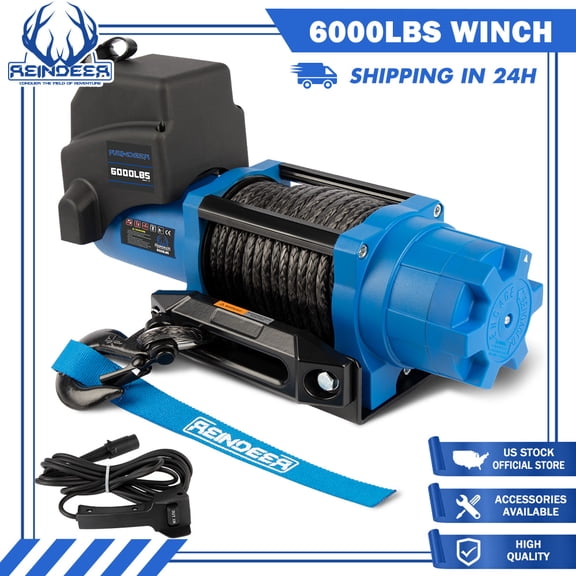 REINDEER 6000lbs Electric Winch 12V  Synthetic Rope ATV UTV Boat 4WD with Wired Manual Remote Wireless Remote