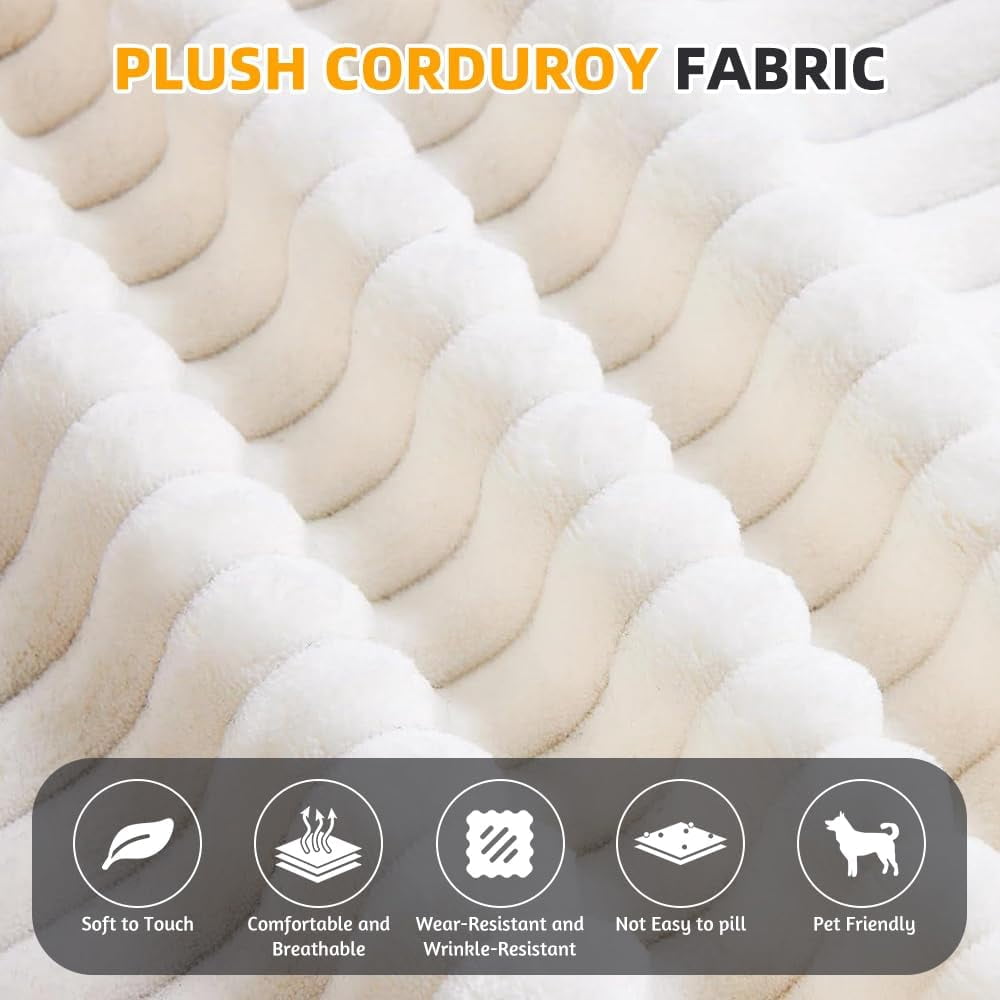 78.7'' Folding Sofa Bed Queen Sleeper Sofa, 2-in-1 Convertible Corduroy Boneless Couch with Blanket, Modern Futon Loveseat Couches for Living Room, Guest Bed, No Assembly Couch, Beige