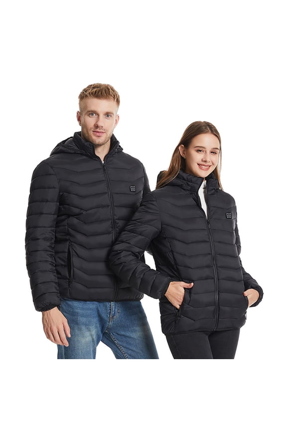 Unisex 8-Zones Heated Thermal Jacket USB Powered Long Sleeve Winter Puffer Coat Trendy Down Outwear Hoodies for Women Men