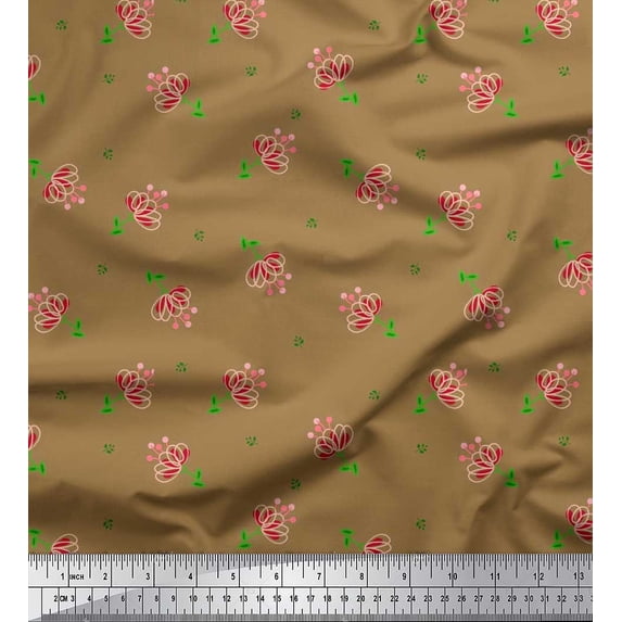 Soimoi Brown Cotton Jersey Fabric Leaves & Floral Artistic Fabric Prints By Yard 58 Inch Wide