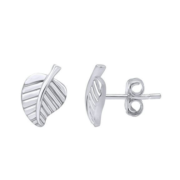 Plain Leaf Stud Earrings Minimalist Dainty Earrings Jewelry Gift For Women 14K White Gold Over 925 Sterling Silver Push Back