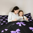 thumbnail image 5 of Castle Fairy Cute Bowtie Full Size Comforter Sets 3-Piece for Teens Femalemen,Dreamy Princess Ribbon Bow Bedding Comforter Set,Black Purple Lightweight Bedding Sets,Breathable Home Decor,Reversible, 5 of 8