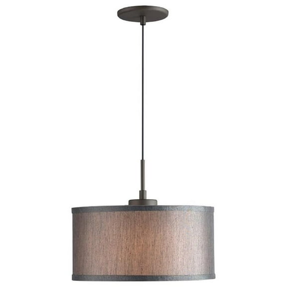 Woodbridge Lighting Drum Fabric & Metal Mini-Pendant in Bronze/Gray