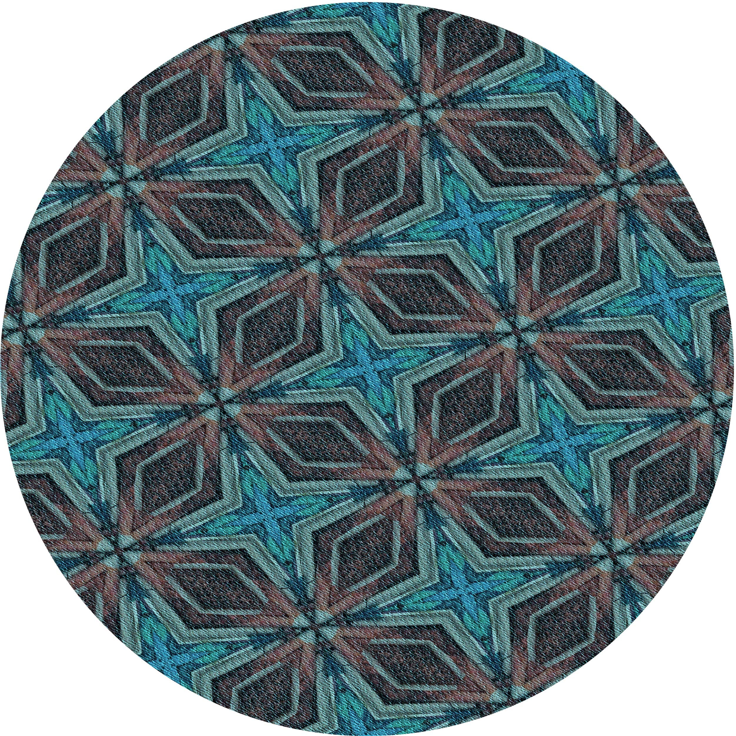 Ahgly Company Indoor Round Patterned Deep-Sea Green Area Rugs, 5' Round ...