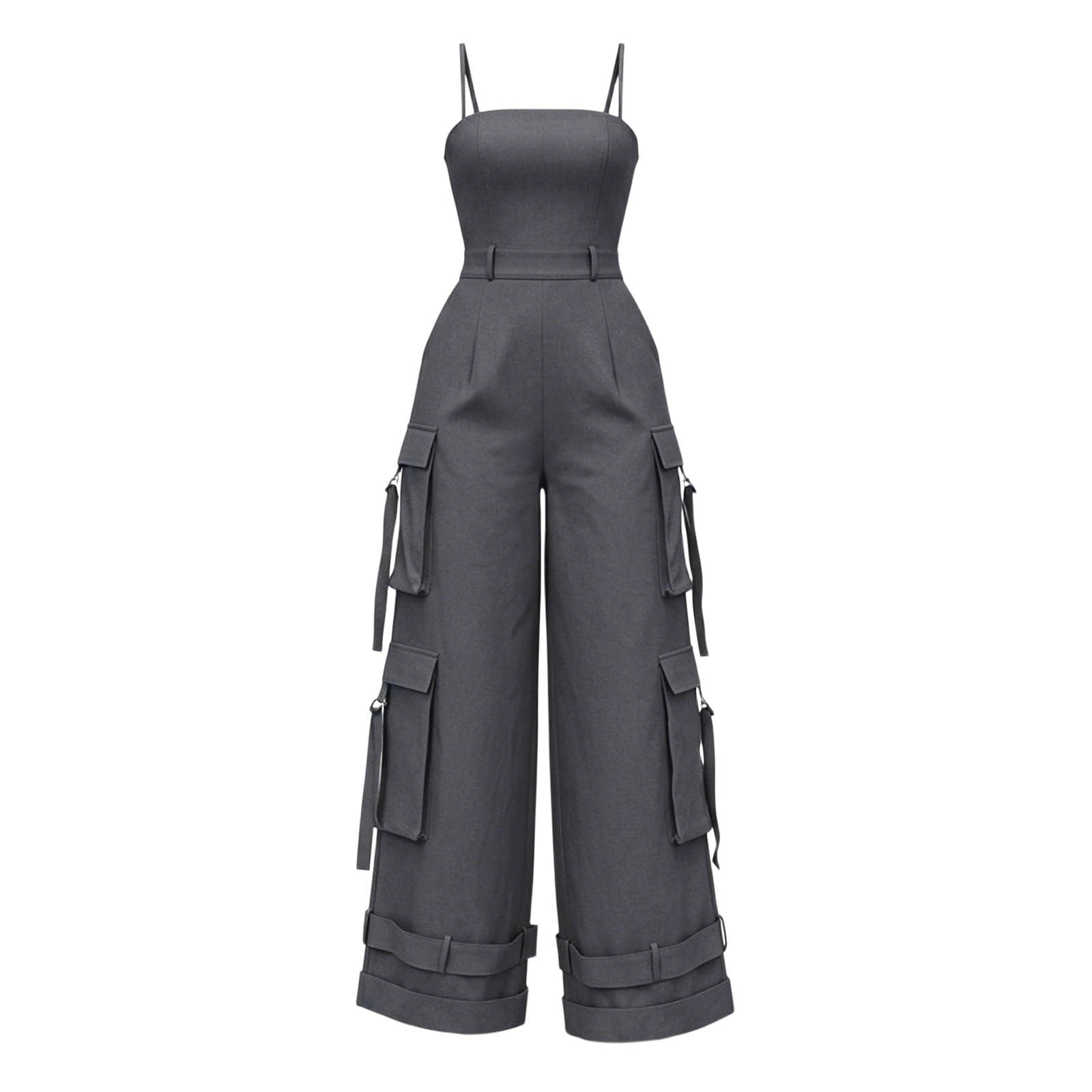 Summer Jumpsuit Women Strapless Wide Leg Romper Multiple Pockets Solid Color Beach Vacation Breezy Effortless