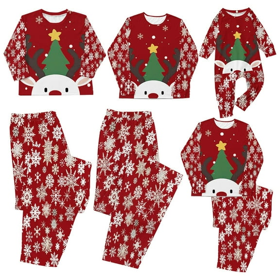 Odeerbi Christmas Pajamas for Family Holiday Long Sleeve Family Christmas Pajamas Matching Sets Toddler Parent Child Printed Loungewear Set Two-Piece Sleepwear Xmas PJs Set Black