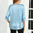 thumbnail image 4 of UQJfacai Girls Satin Silk Tops Dressy Casual V Neck 3/4 Sleeve Dress Blouses Lightweight Spring Summer Tunic Shirts 4-15 Years, 4 of 7