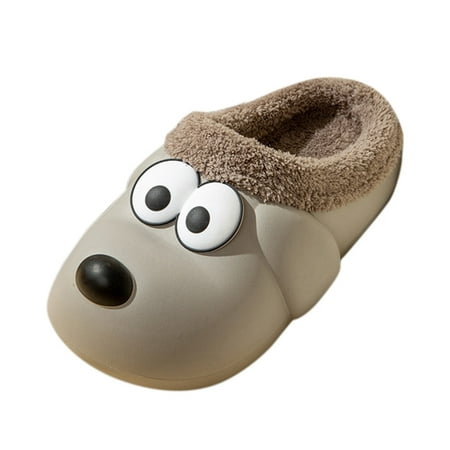 

Mens Slippers Winter Couples Men Cute Dog Warm Home Baotou Waterproof Soft Bottom Comfortable Solid Color Flat Cotton Slippers Slippers for Men Eva Grey 45