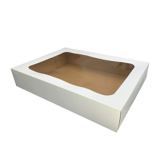 19" x 14" x 4" White Cake Boxes with Windows, Multi-Purpose Kitchen Storage and Organization Solution