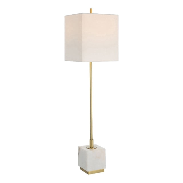 Uttermost Escort Contemporary Metal Marble and Fabric Buffet Lamp in Brass/Gold