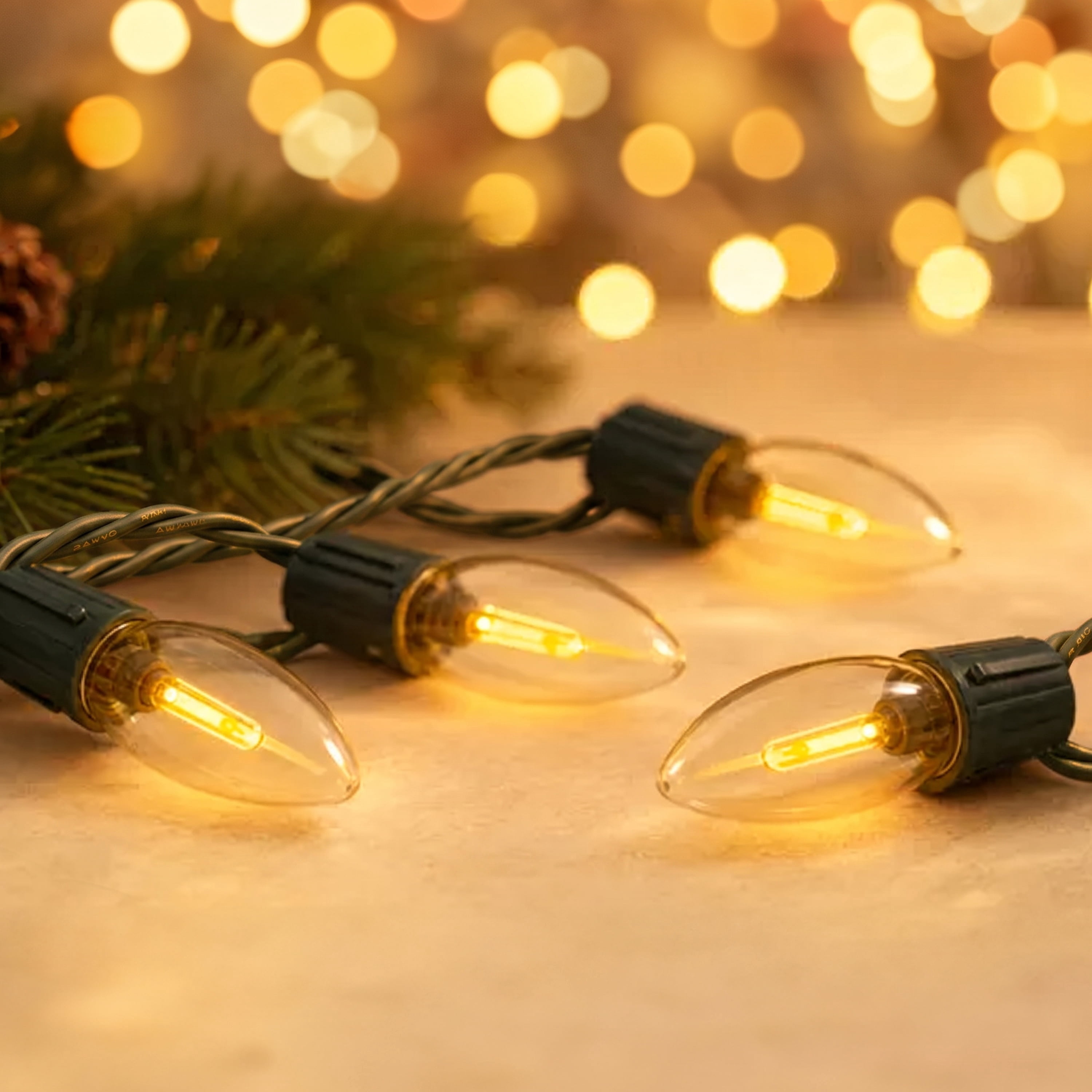 Indoor/Outdoor 25-Count LED Extra Bright Vintage-Style C9 Christmas String Lights, Warm White, Green Wire, 14', by Holiday Time