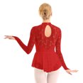 thumbnail image 3 of TiaoBug Women's Lace Figure Ice Skating Dress Long Sleeve Ballet Dance Leotard Dress Lyrical Performance Costume Red S, 3 of 7