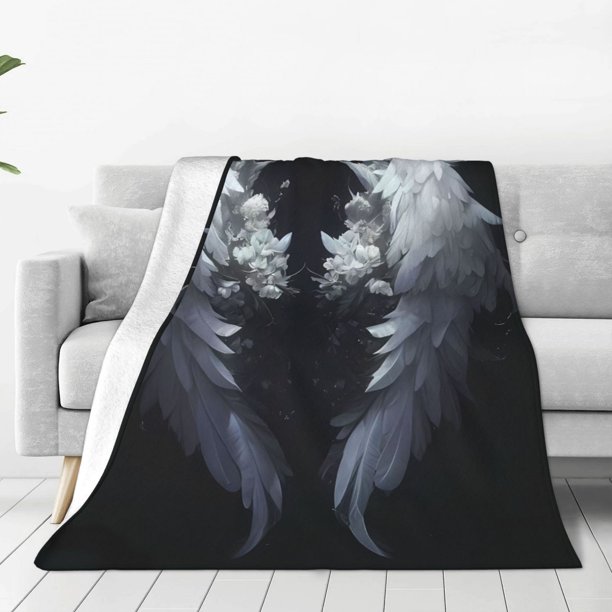 Fotbe Elegant Feathered Floral Wings Manta de Franela Acolchonada con Estampado, Súper Suave y Esponjosa, Extra Grande para Sofá, Cama, Uso Todo el Año-60"x50"