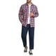 thumbnail image 2 of Camisas de hombre de ajuste slim de colores contrastantes con bolsillo, de manga larga y botones, XL, rojo y azul marino, 2 of 7