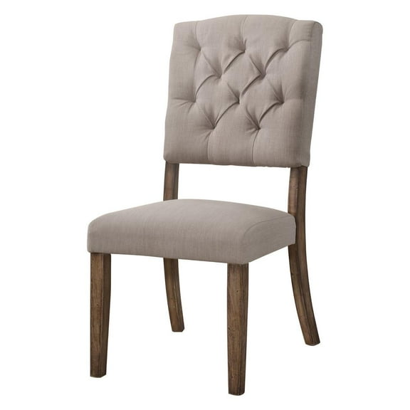 ACME Bernard Line Fabric Tufted Dining Side Chair in Cream and Weathered Oak