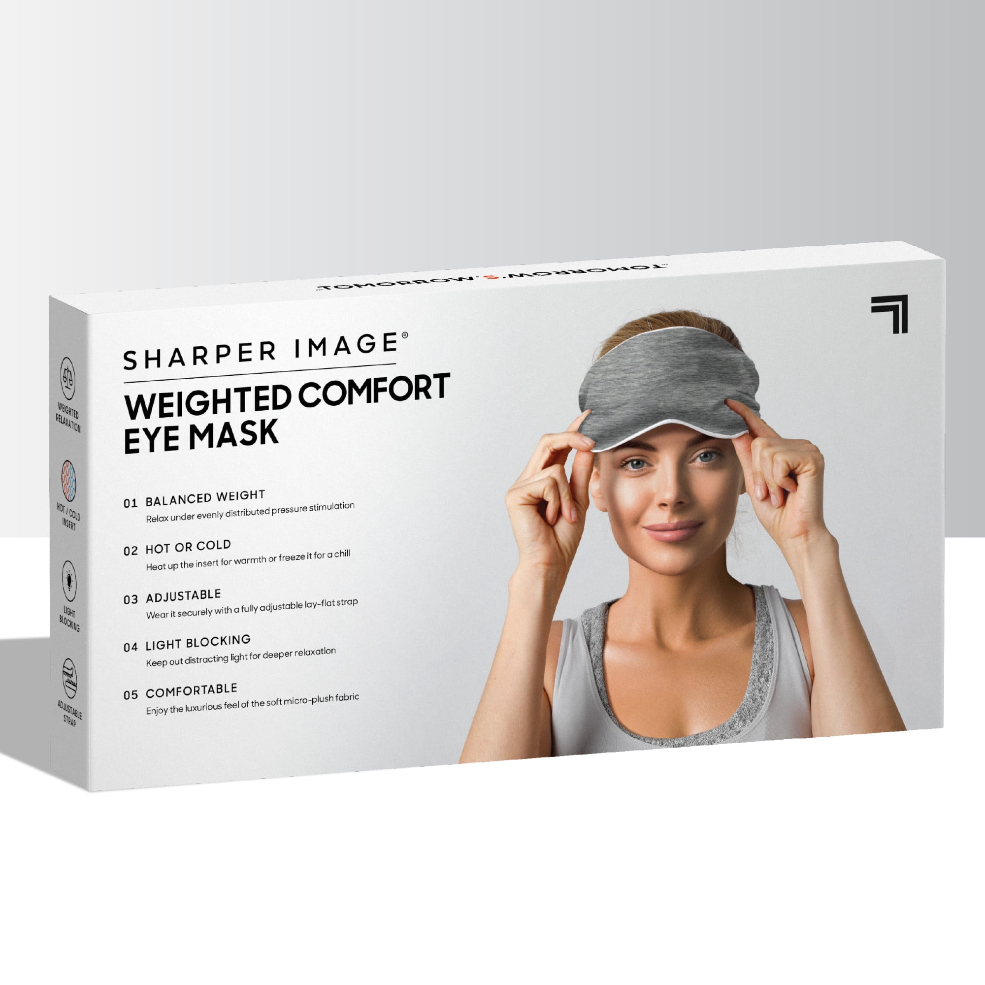 Sharper Image® Weighted Comfort Eye Mask, Hot/Cold Insert, Light Blocking Pain Relief for Headaches Migraine Travel Naps, Adjustable Strap, Super Soft Micro-Plush Fabric