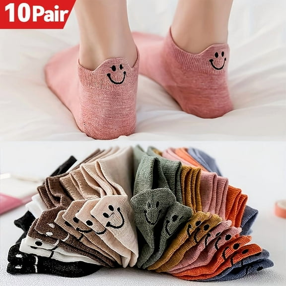 10 Pairs Women Cute Socks, Cute Embroidered Ankle Socks, Soft & Lightweight Low Cut Socks, Women's Stockings & Hosiery, Simple & Comfy (Colourful)