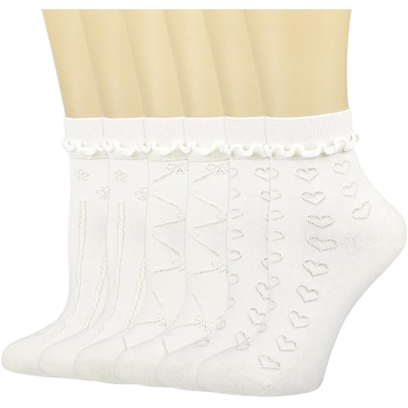 YooGuoGuo Womens Ankle Socks Ruffled Cotton Casual White Socks for Women Cute Girls Dress Socks 6 Pack