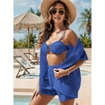 thumbnail image 5 of Swim Cover Up for Women Button Down Long Sleeve Shirt and Shorts Bikini Swimsuits Beach Cover Up Set Royal Blue S, 5 of 8