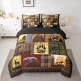 thumbnail image 2 of Homewish Safari Deer Bear 7-Piece Bedding Comforter Set For Female Men Adults,Animal Wildlife Hunting King Bedding Sets,Geometric Plaid Grid Ultra Soft Bed Sheets,Lightweight Room Decor,Reversible, 2 of 8
