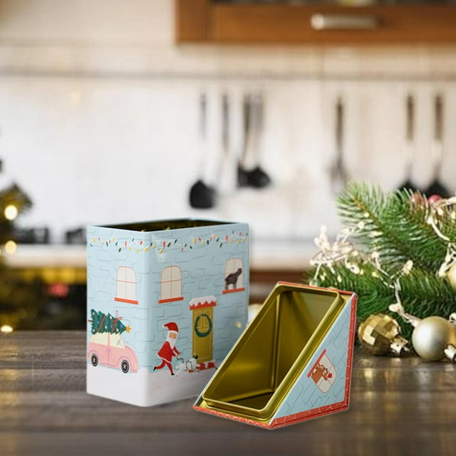 Caja de hojalata navideña, decoración navideña, regalo navideño, cajas de navideñas, almacenamiento de bocadillos de chocolate, lata portátil