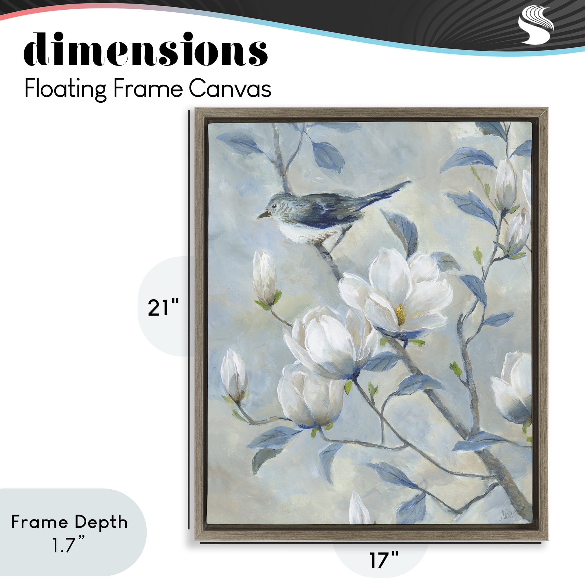 Stupell Industries Blue Bird in Magnolia Tree Brown Framed Floater Canvas Wall Art, design by Nan