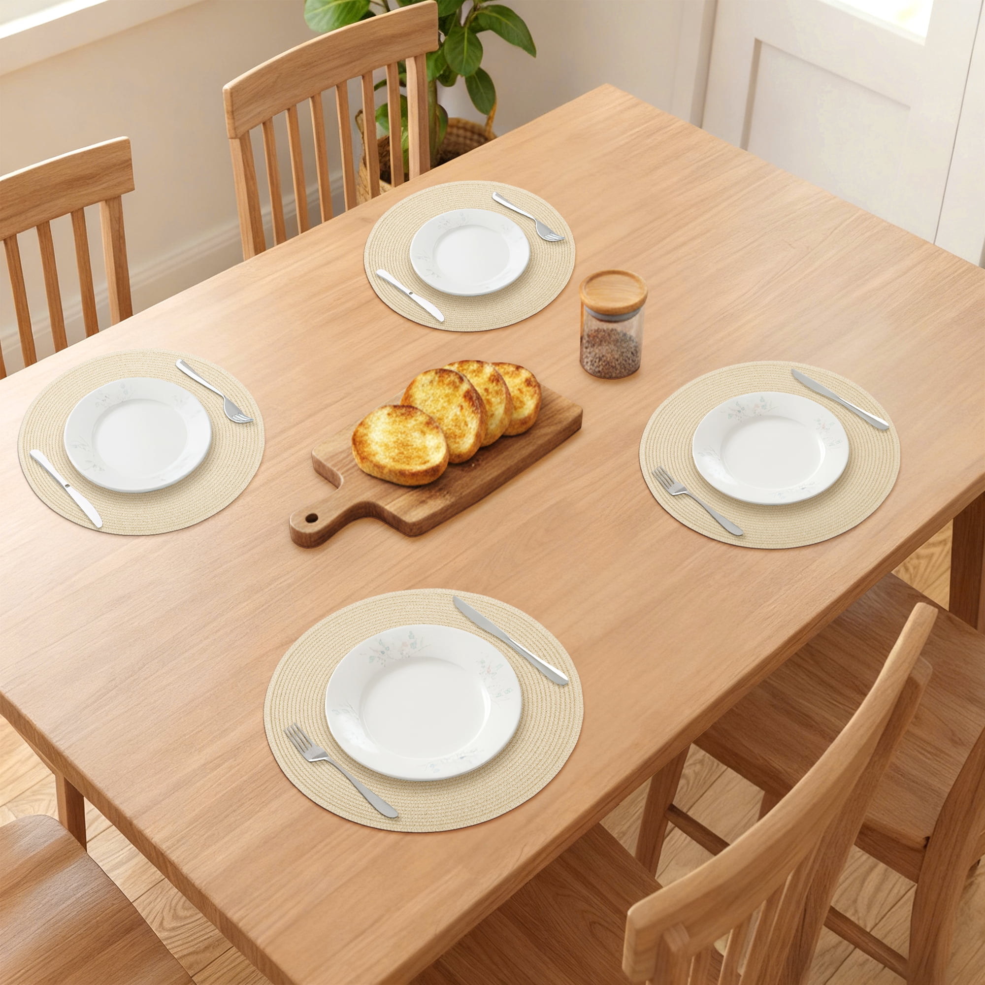 Unique Bargains 6Pcs Rustic Round Woven Dining Placemats Beige 15x15inch