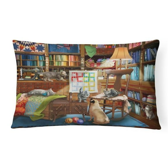 12 x 3 x 16 in. Trouble in the Quilt Room Canvas Fabric Decorative Pillow