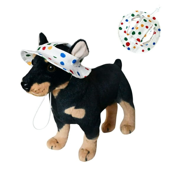 Harikaji Small Dog Round Hat, Pet Caps with Ear Hole, Brim Bucket Cat Hat Outdoor Sun Protection Neck Strap Adjustable for Small Medium Puppy Doggy Cats Polka Dot L